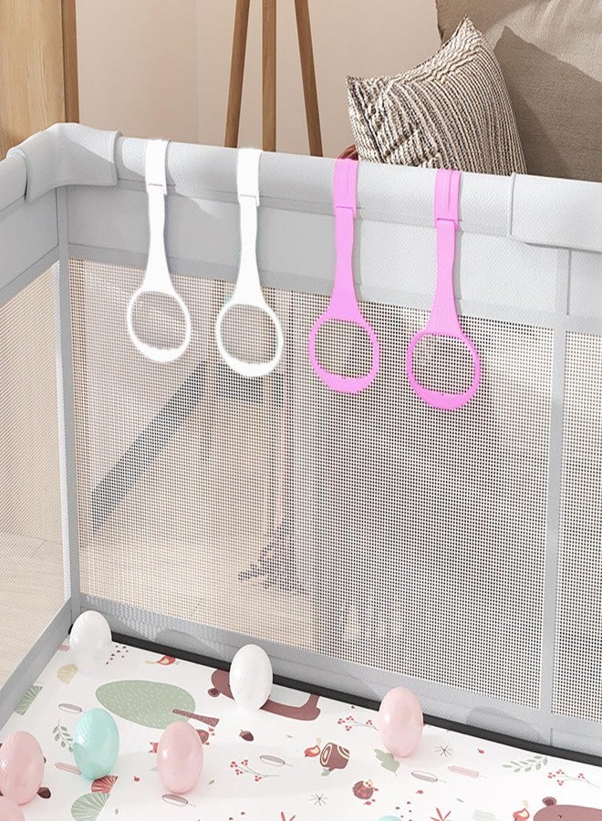 YYaaloa 4pcs Walk Assistant Plastic Baby Crib Pull Rings for Baby Baby Pull Up Rings Cot Hanging Rings for Infant Baby Toddler Practice Tool (White 2pcs Pink 2pcs) - Image 4